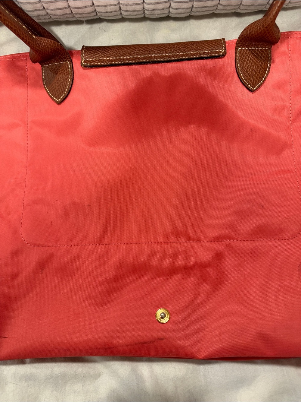 Longchamp Nylon Tote in Coral with Brown Trim - Picture 6 of 12